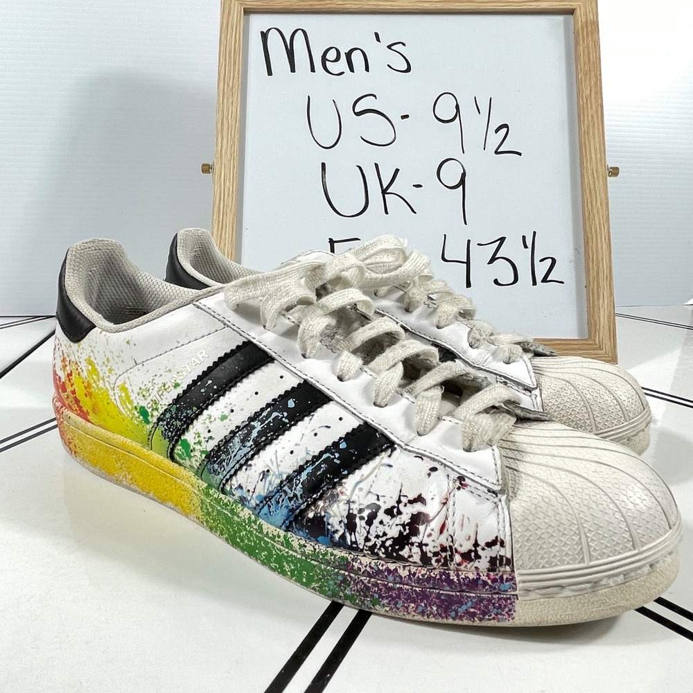 Adidas Superstar‎ Pride Pack Paint Splatter White Rainbow Mens 9.5 D70351